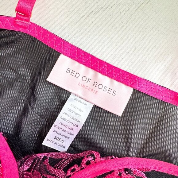 Bed of Roses Black Pink Floral Bra Thong Set S - Picture 5 of 6